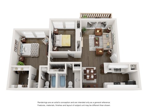 Floor plan for 2 beds, 2 baths, 930 sqft
